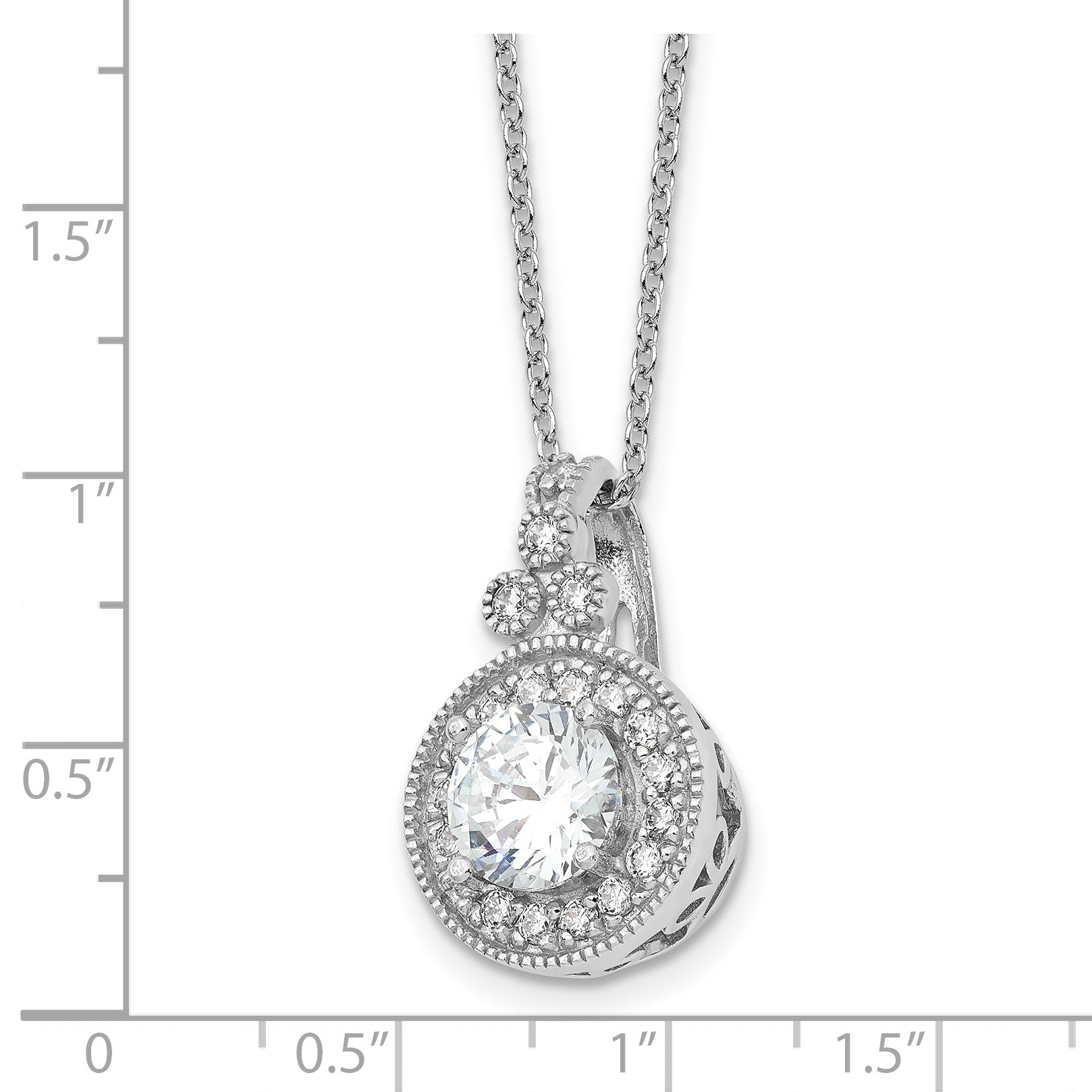 Sterling Silver Rhodium-plated Fancy Beaded CZ with 2in ext Necklace