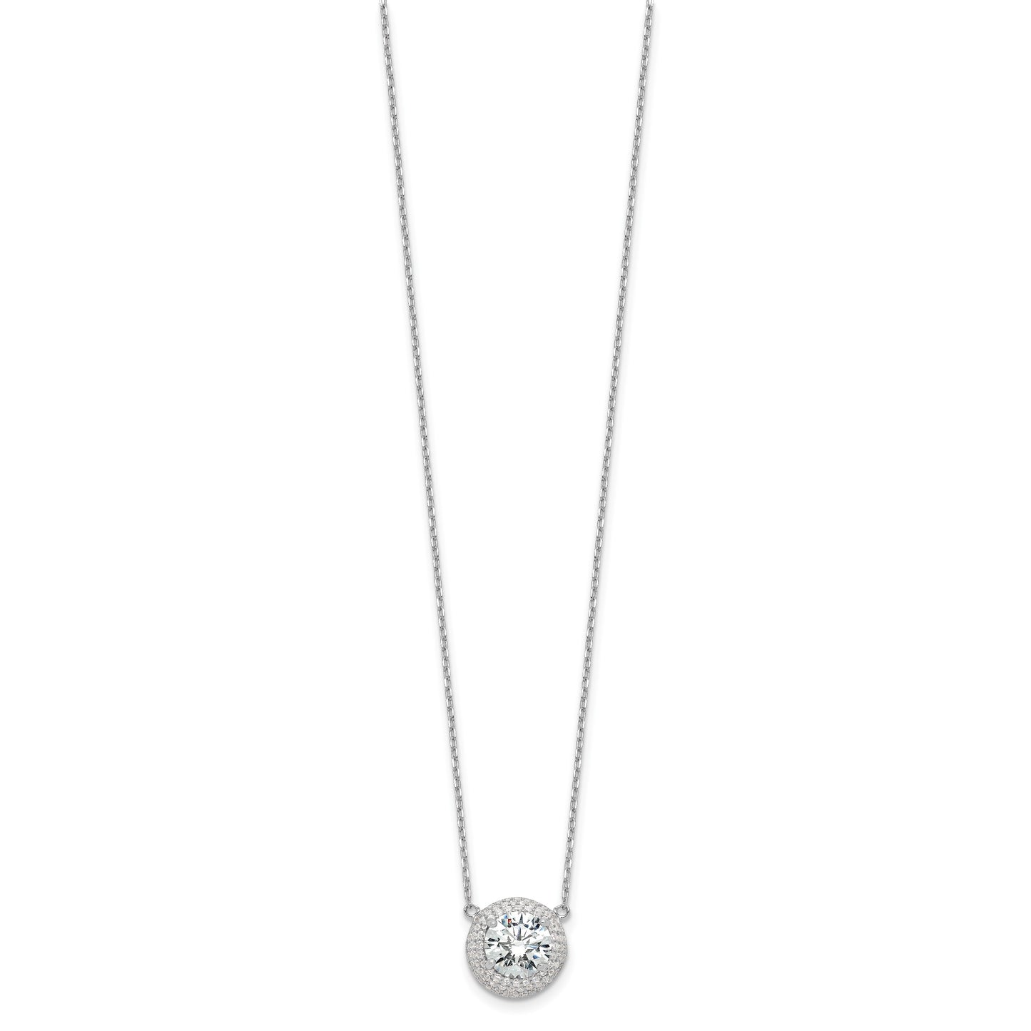 Sterling Silver Rhodium-plated 8mm CZ 16in w/2in ext. Necklace