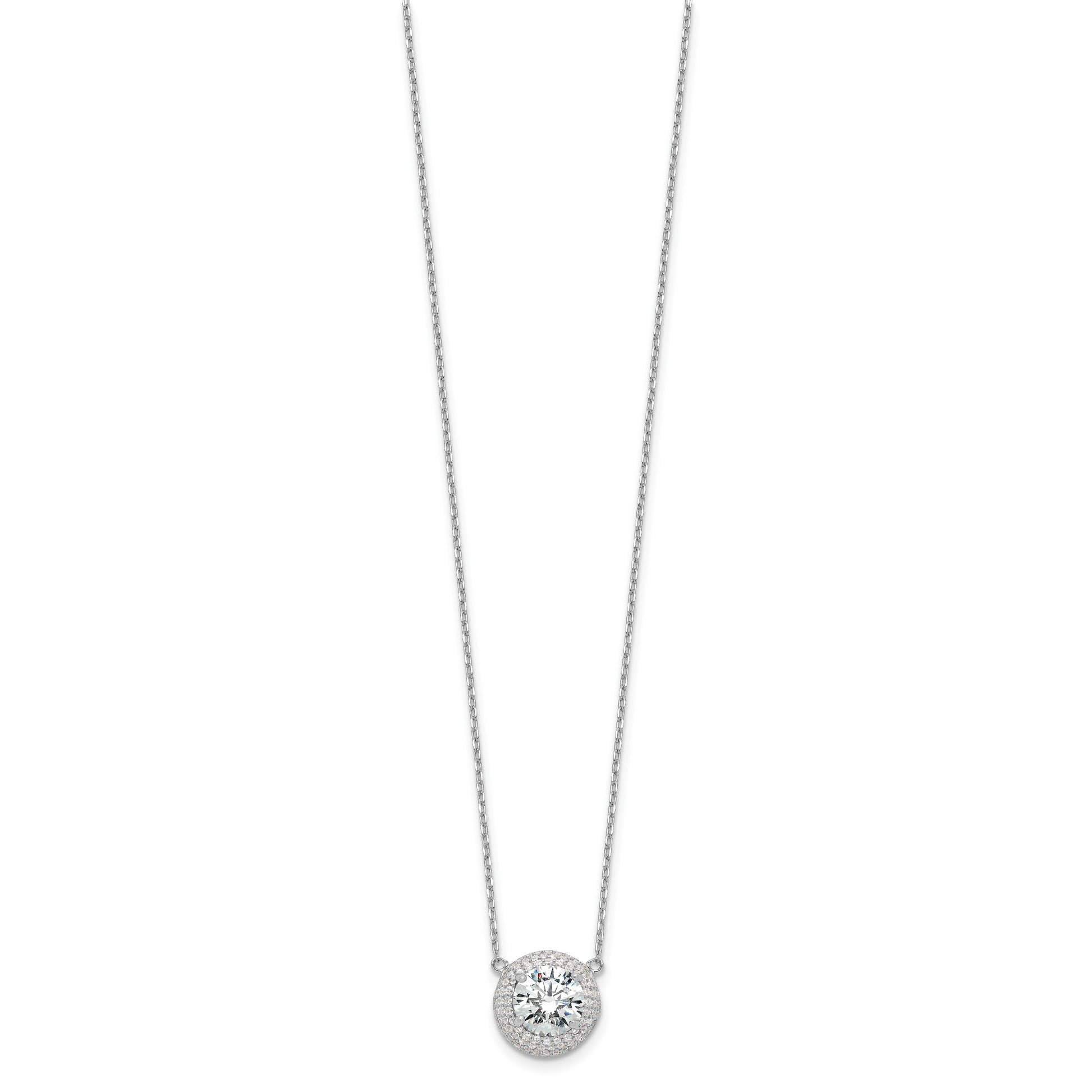 Sterling Silver Rhodium-plated 8mm CZ 16in w/2in ext. Necklace
