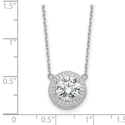 Sterling Silver Rhodium-plated 8mm CZ 16in w/2in ext. Necklace
