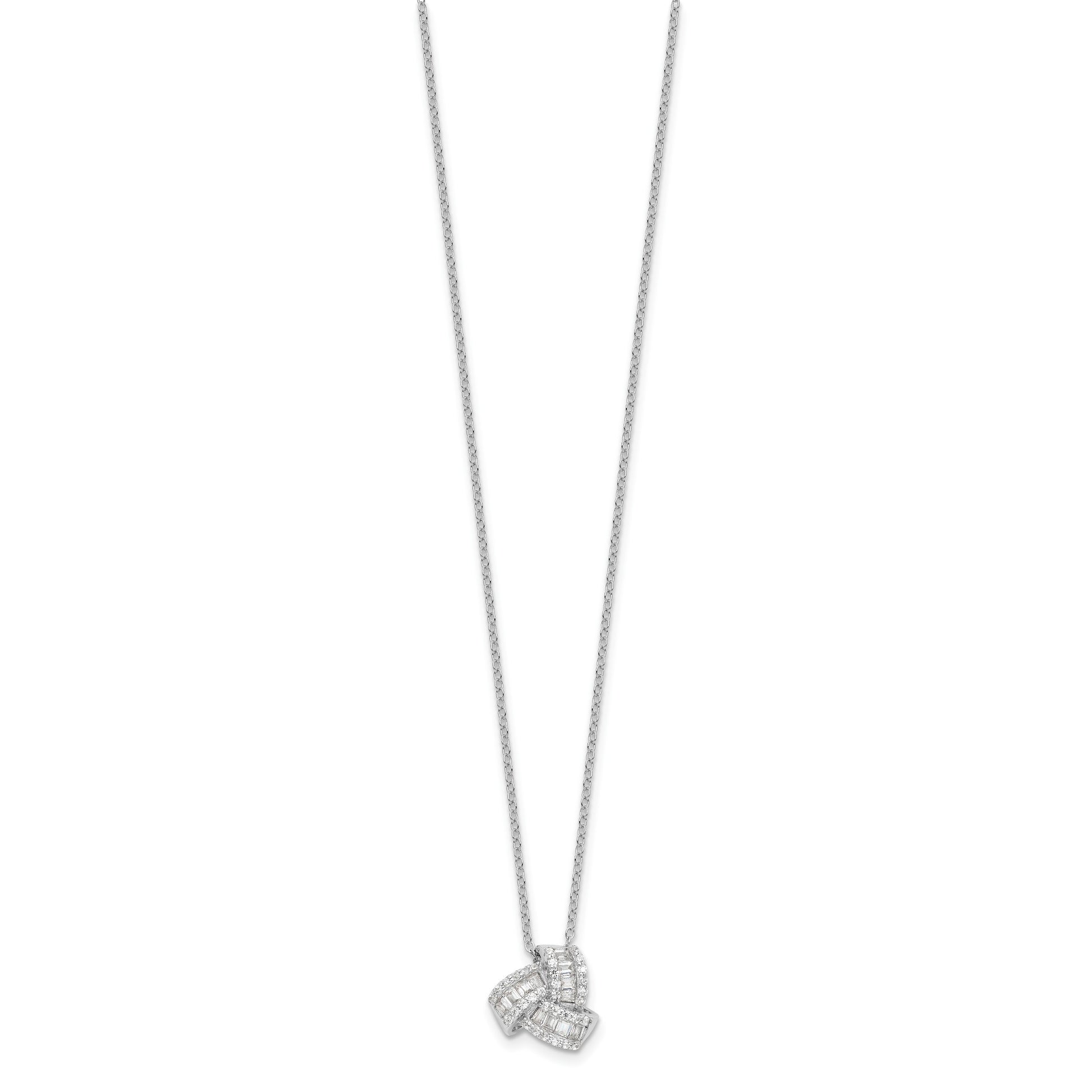 Sterling Silver Rhodium-plated CZ Love Knot 18in Necklace