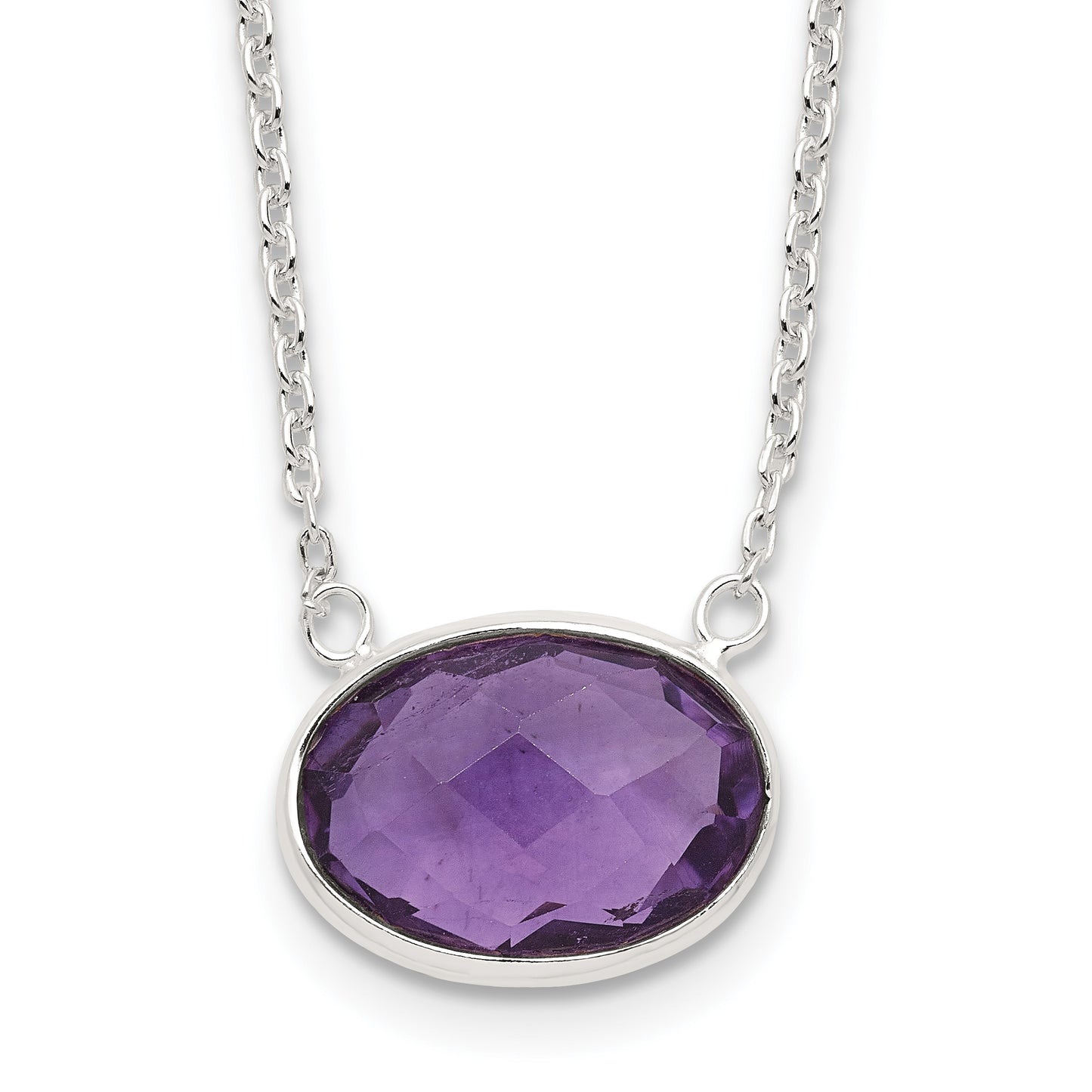 Sterling Silver Polished Oval Purple CZ 16.25in w/1in ext Necklace