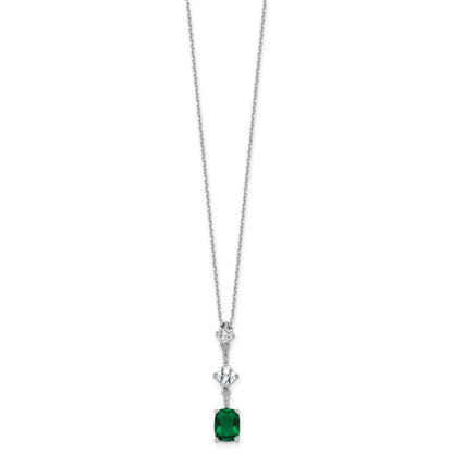 Sterling Silver Rh-plated Green and White CZ 16in w/2in ext Necklace
