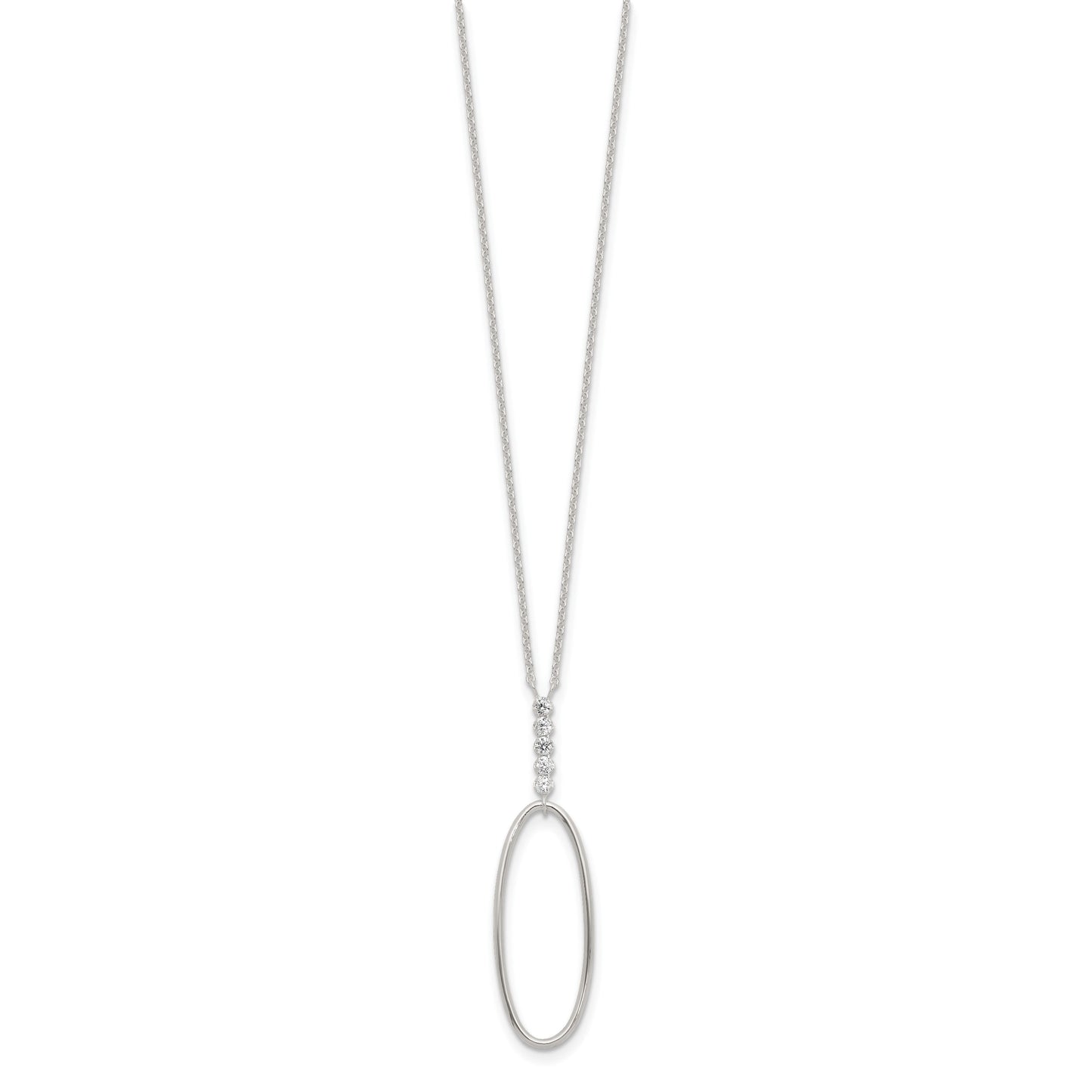 Sterling Silver E-coated CZ Oval Dangle 17.75in Necklace
