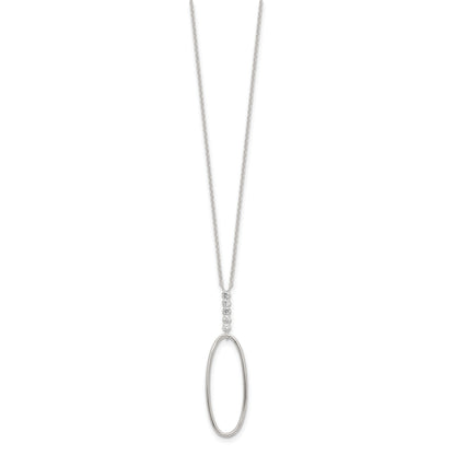 Sterling Silver E-coated CZ Oval Dangle 17.75in Necklace
