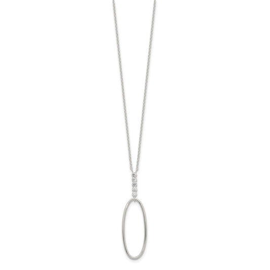 Sterling Silver E-coated CZ Oval Dangle 17.75in Necklace