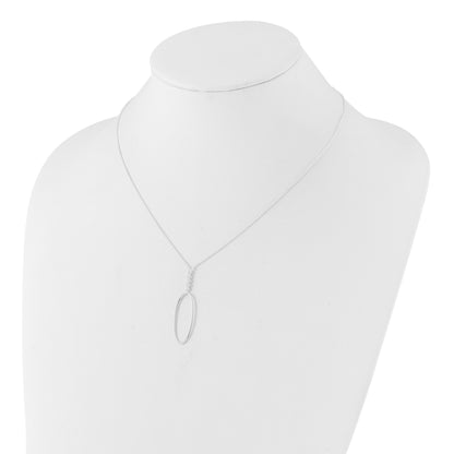 Sterling Silver E-coated CZ Oval Dangle 17.75in Necklace