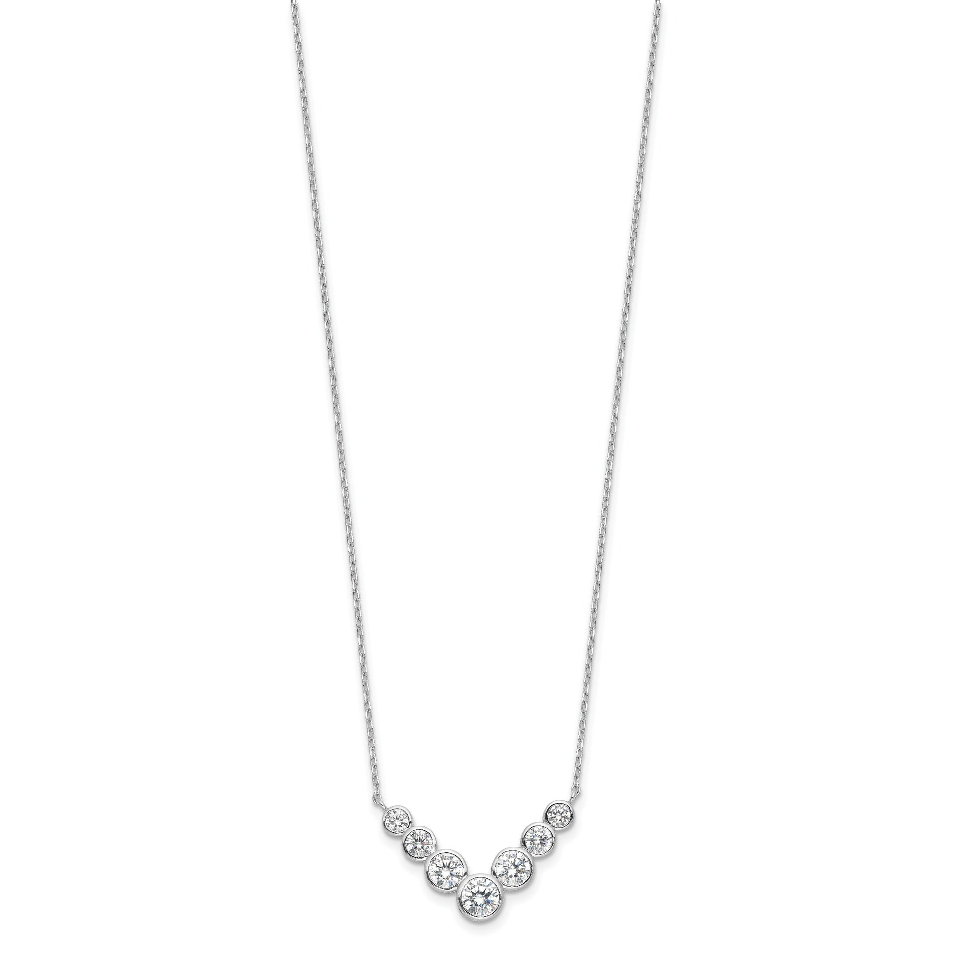 Sterling Silver Rhodium-plated 7 Bezel Set CZ 18in w/2in ext. Necklace