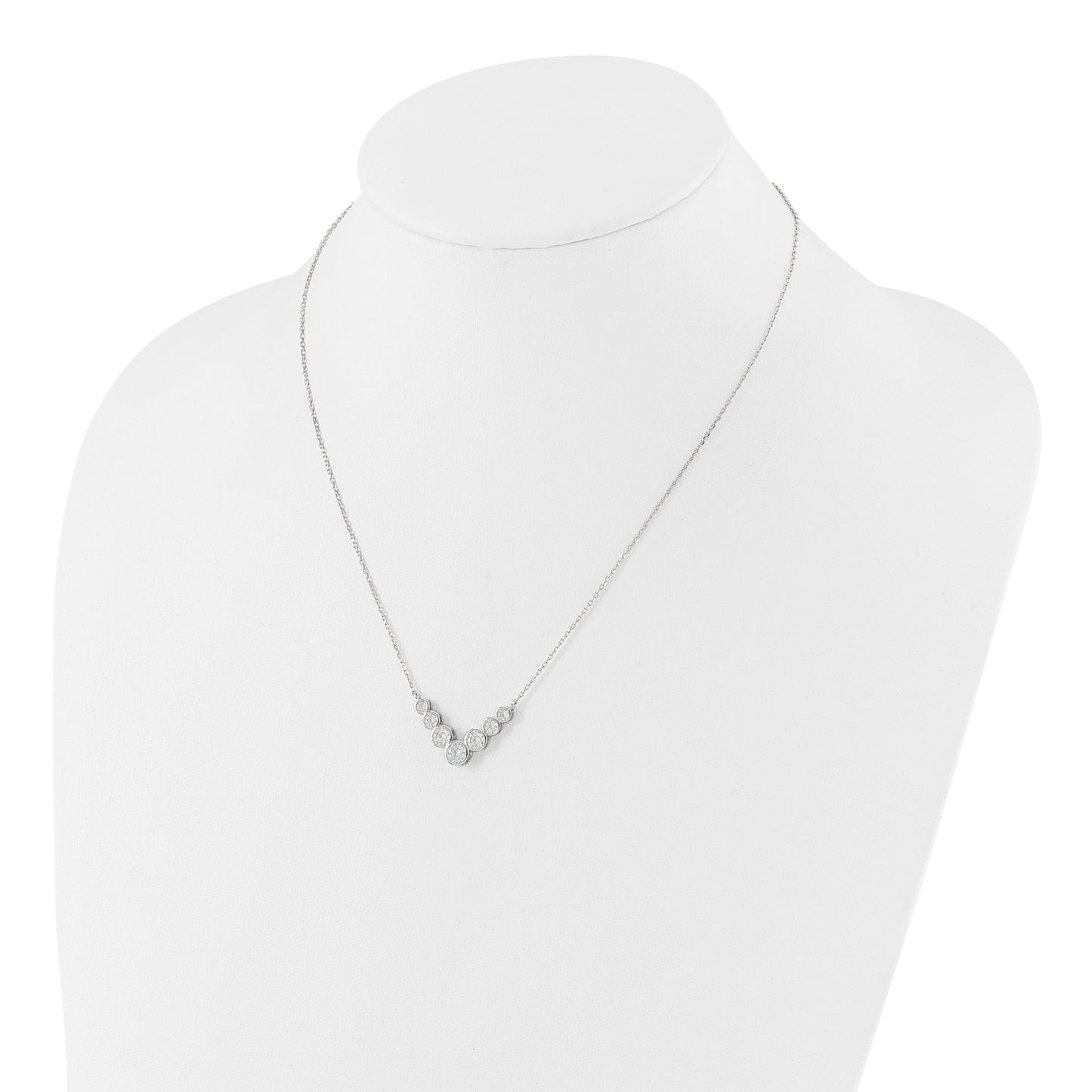 Sterling Silver Rhodium-plated 7 Bezel Set CZ 18in w/2in ext. Necklace