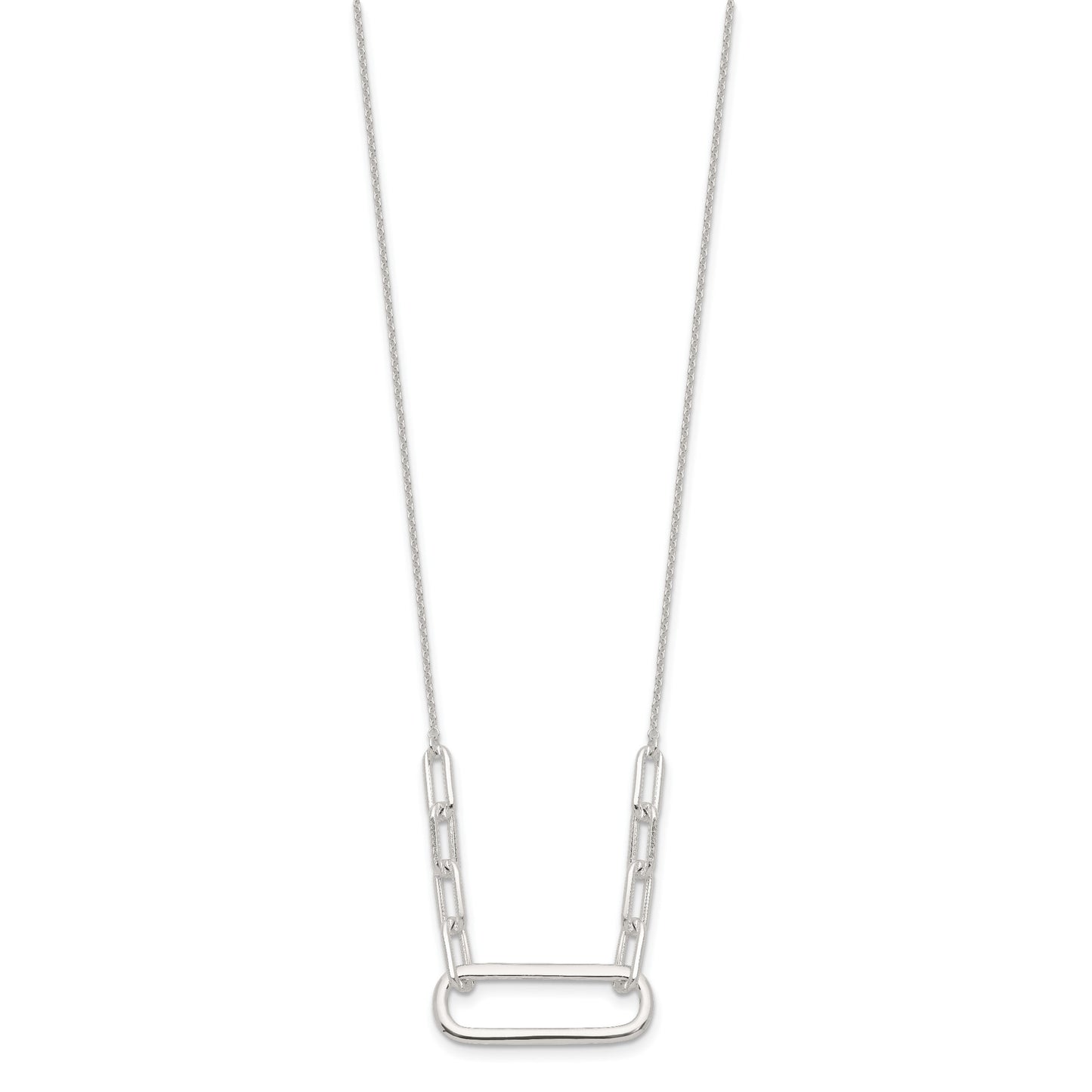 Sterling Silver E-coated Large Paperclip Link Center 17.5in Necklace
