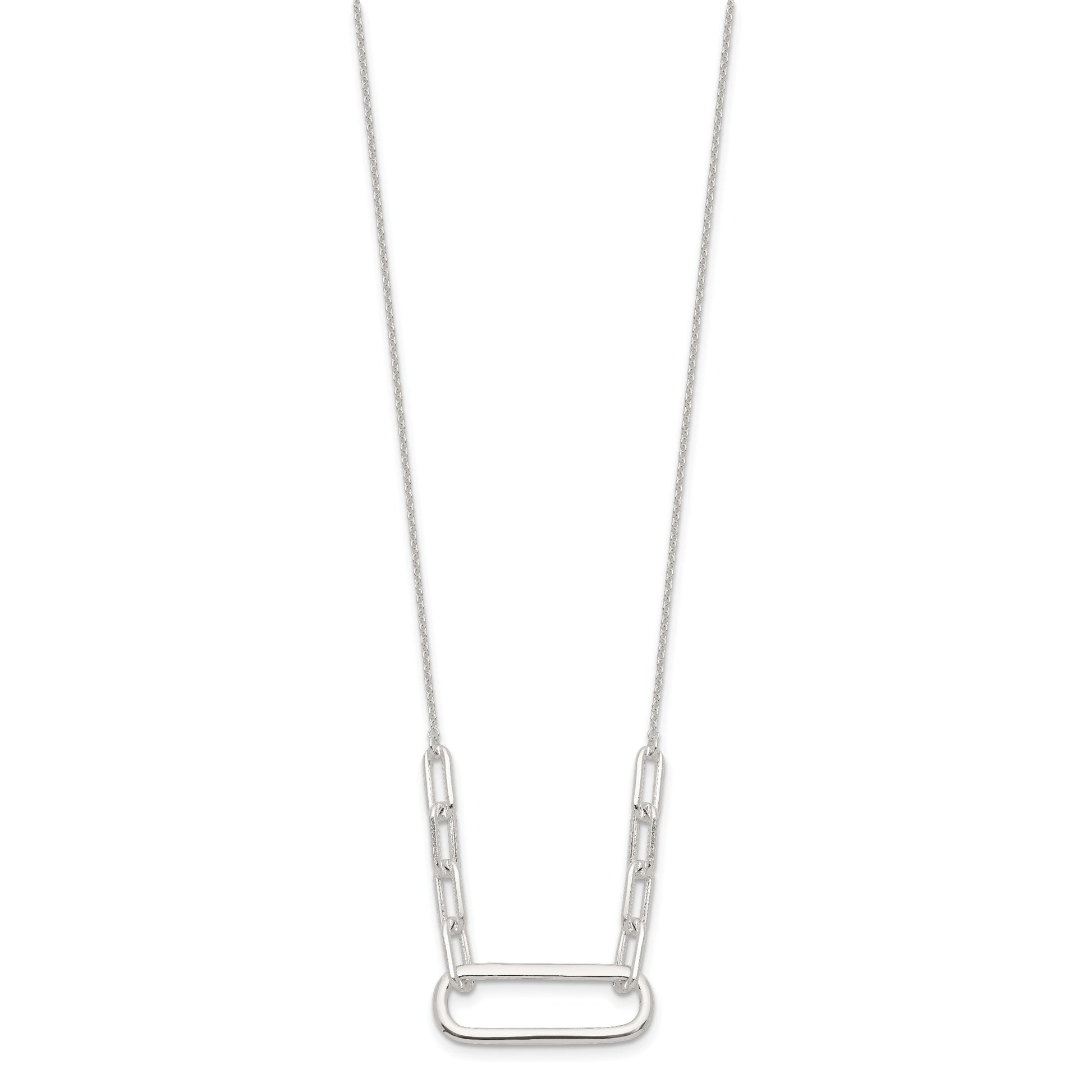 Sterling Silver E-coated Large Paperclip Link Center 17.5in Necklace