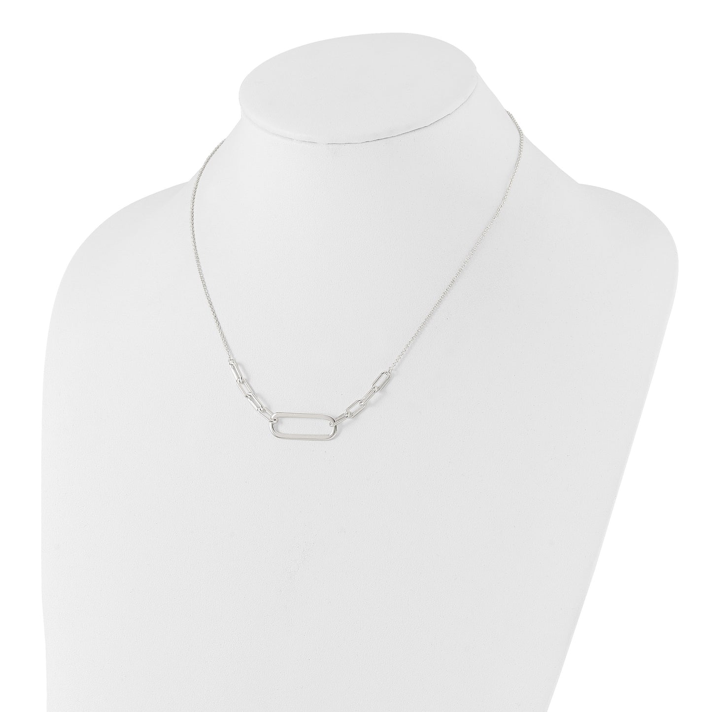 Sterling Silver E-coated Large Paperclip Link Center 17.5in Necklace