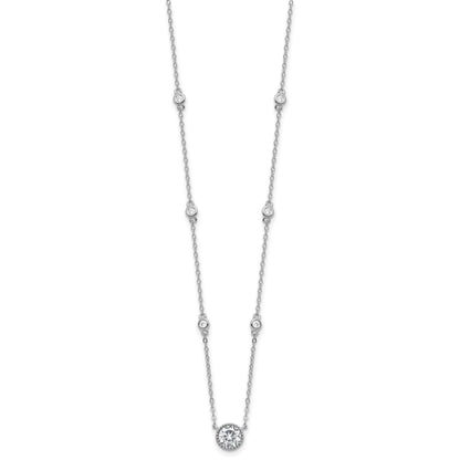 Sterling Silver Rhodium-plated with CZ Stations 16in w/2in ext Necklace
