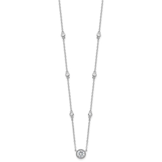 Sterling Silver Rhodium-plated with CZ Stations 16in w/2in ext Necklace