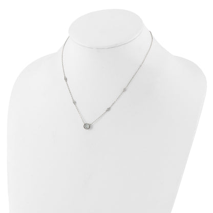 Sterling Silver Rhodium-plated with CZ Stations 16in w/2in ext Necklace