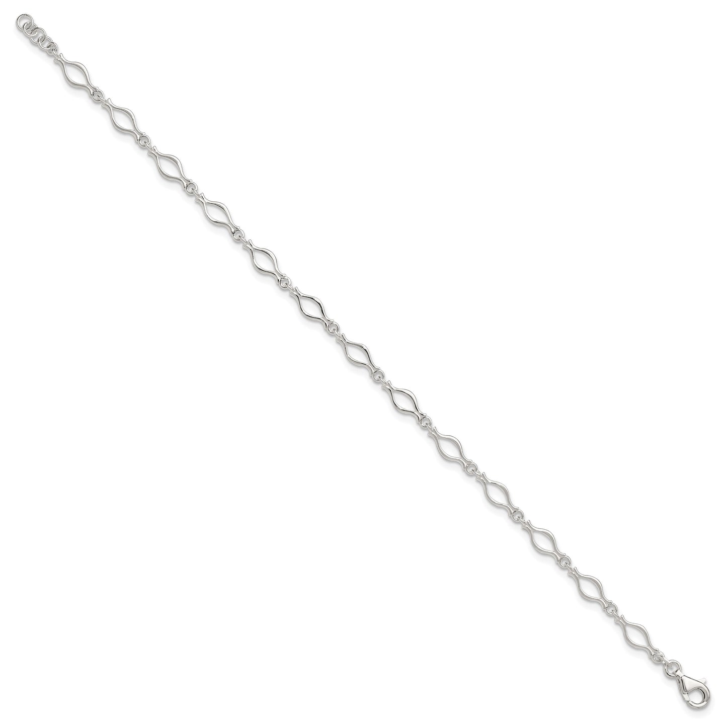 Sterling Silver 10inch Solid Polished Fancy Link Anklet
