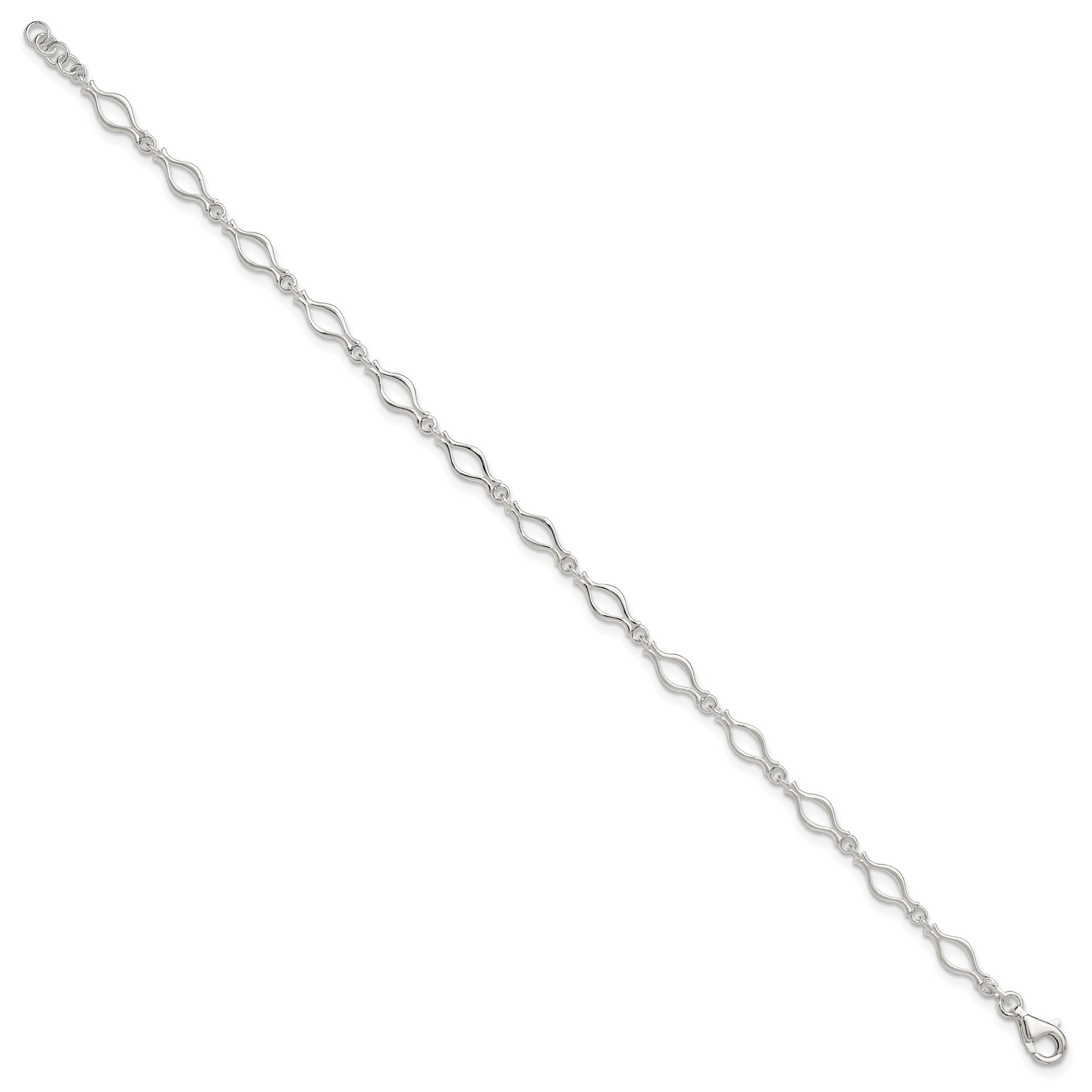 Sterling Silver 10inch Solid Polished Fancy Link Anklet