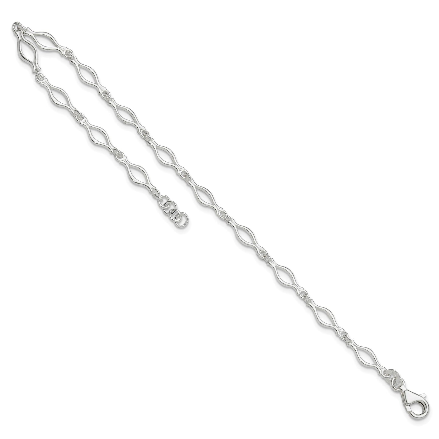 Sterling Silver 10inch Solid Polished Fancy Link Anklet