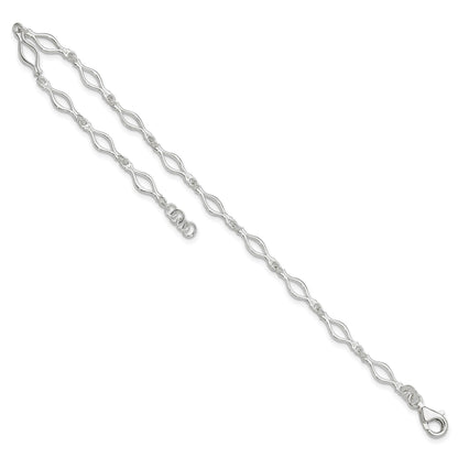 Sterling Silver 10inch Solid Polished Fancy Link Anklet