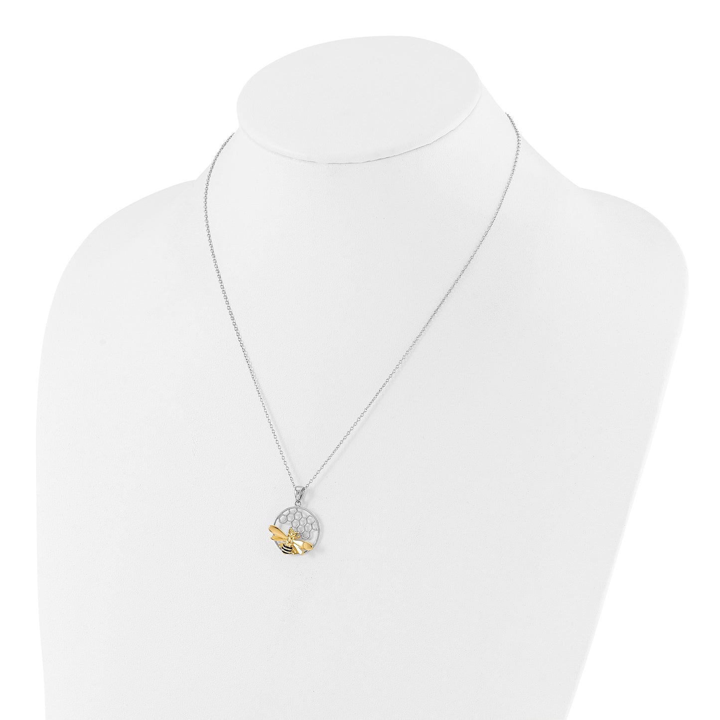 Sterling Silver Rhodium/Gold-tone Enameled Bee 18in Necklace