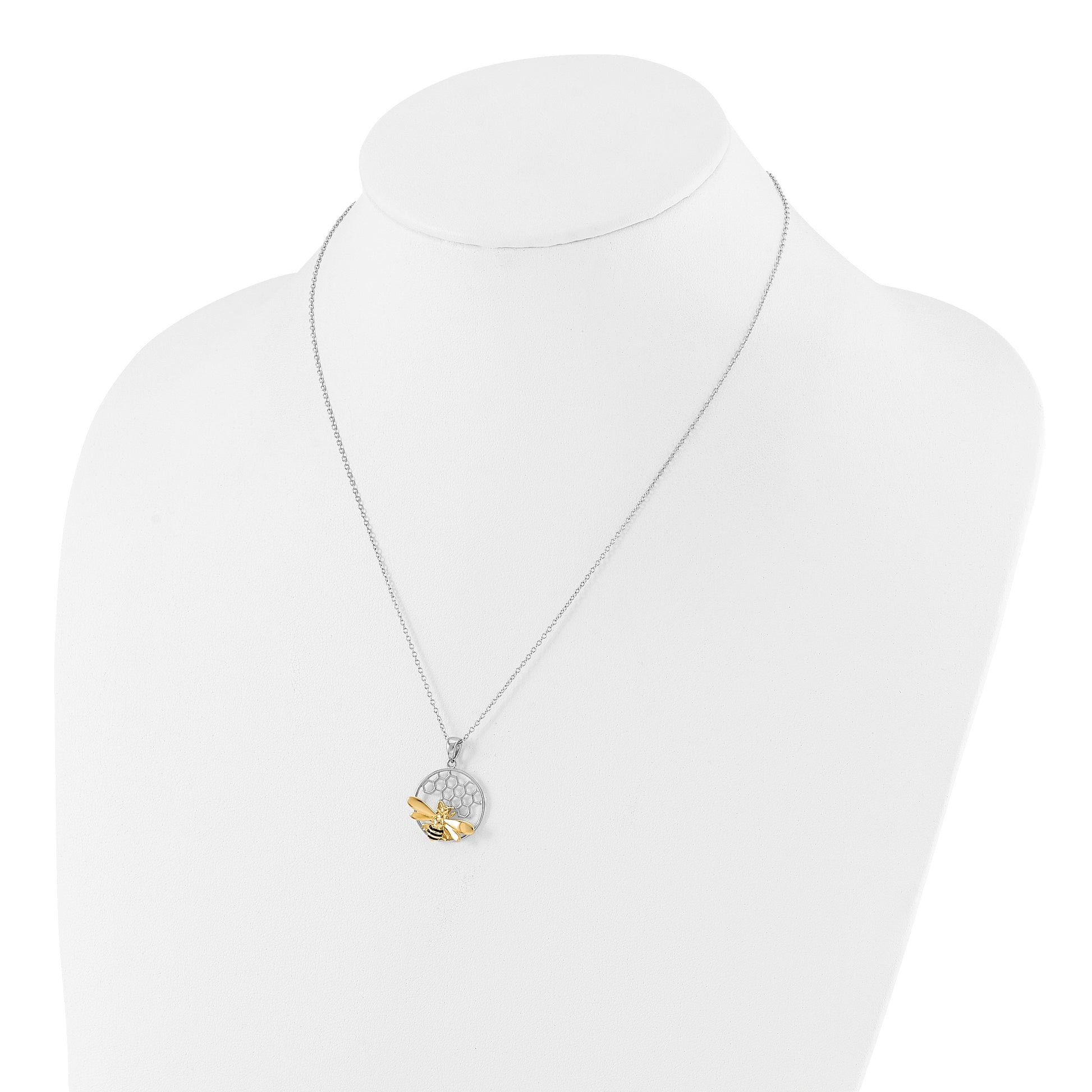 Sterling Silver Rhodium/Gold-tone Enameled Bee 18in Necklace