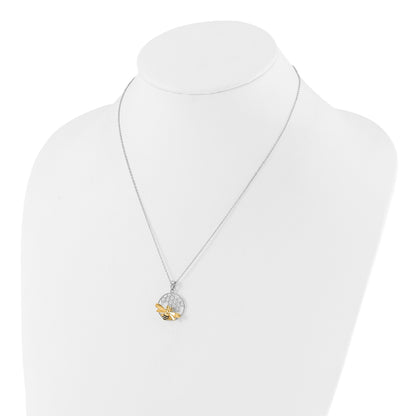 Sterling Silver Rhodium/Gold-tone Enameled Bee 18in Necklace