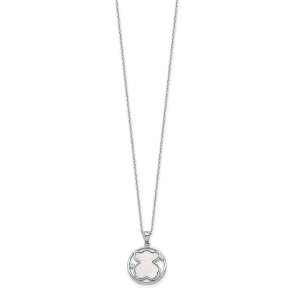 Sterling Silver RH-plated CZ Cr Opal Inlay Bear 16in w/2in ext Necklace