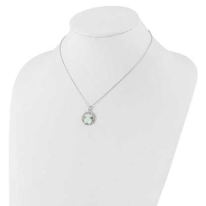 Sterling Silver RH-plated CZ Cr Opal Inlay Bear 16in w/2in ext Necklace