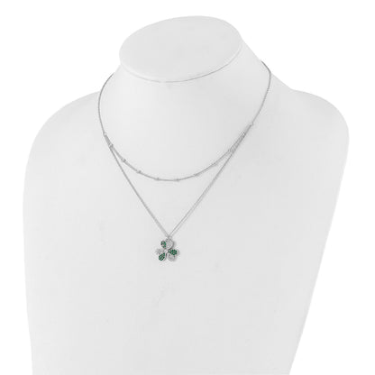 Sterling Silver Rhod-pltd CZ/Crystal Clover Beaded 16in w/2 in ext Necklace