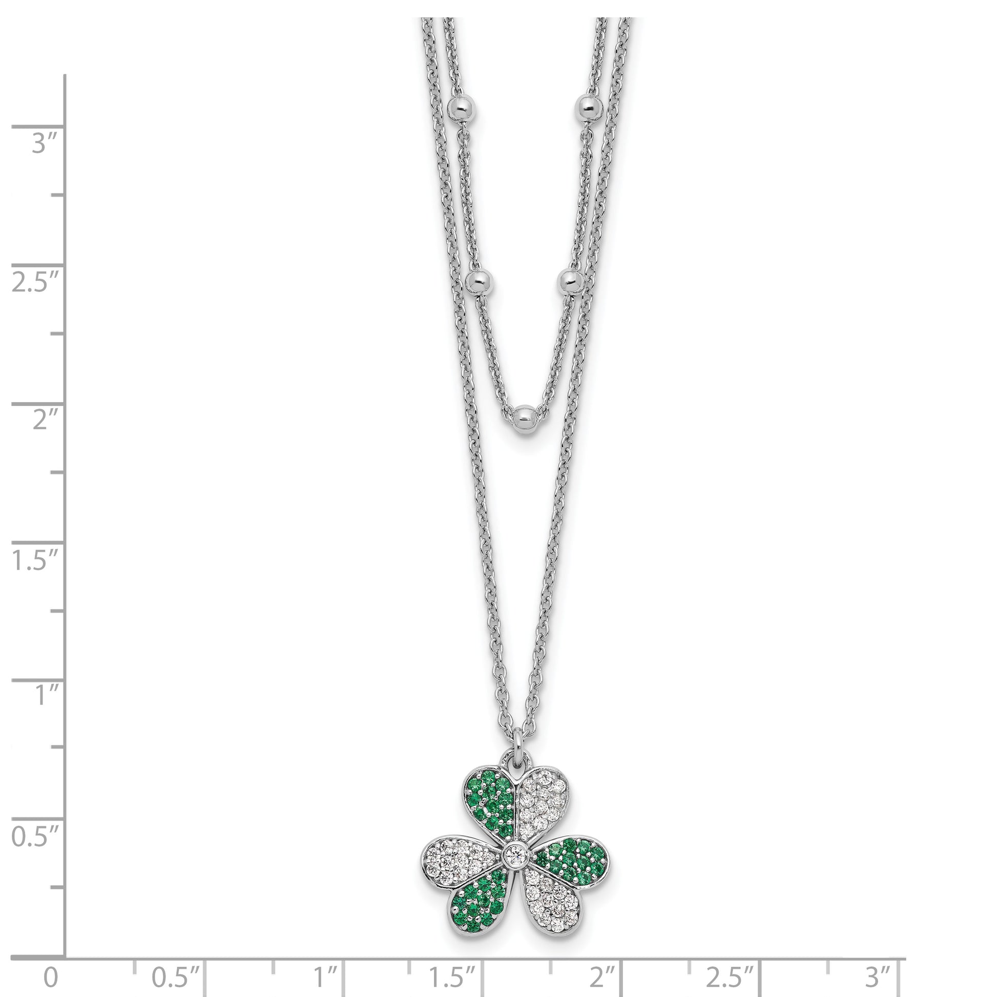 Sterling Silver Rhod-pltd CZ/Crystal Clover Beaded 16in w/2 in ext Necklace