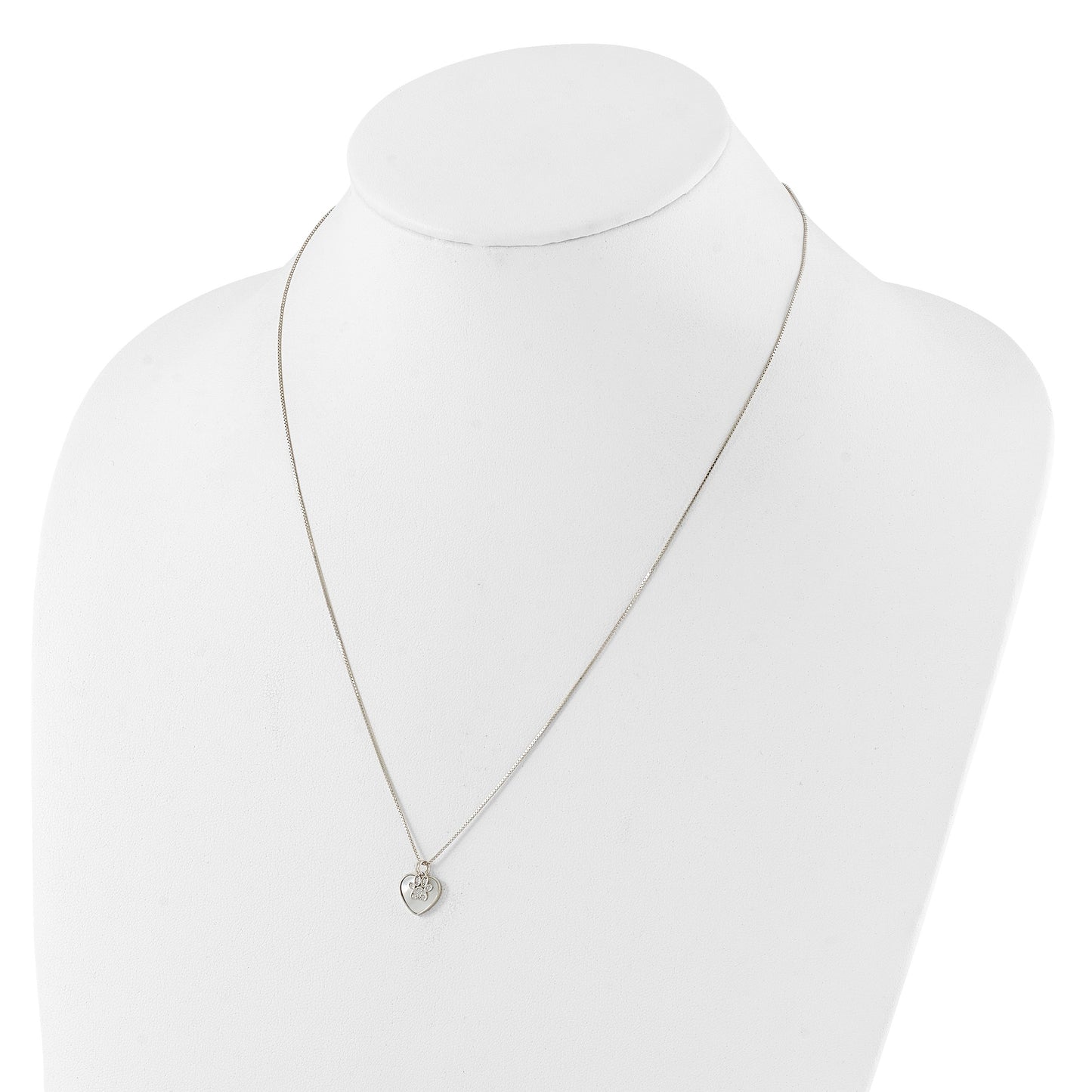 Sterling Silver Rhod-plated MOP/CZ Paw w/2IN Ext Necklace