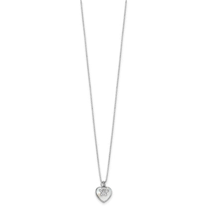 Sterling Silver Rhod-plated MOP/CZ Paw w/2IN Ext Necklace