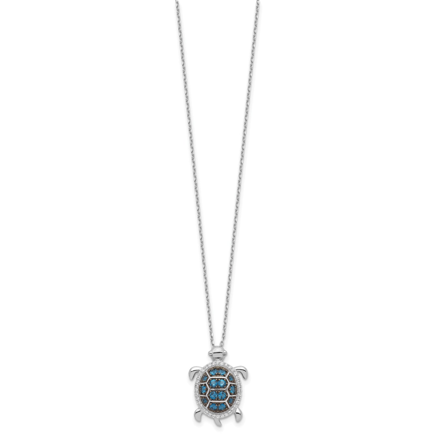 Sterling Silver Rhodium-plated and Black Rhodium CZ Turtle 16 inch with a 2 inch extention Necklace
