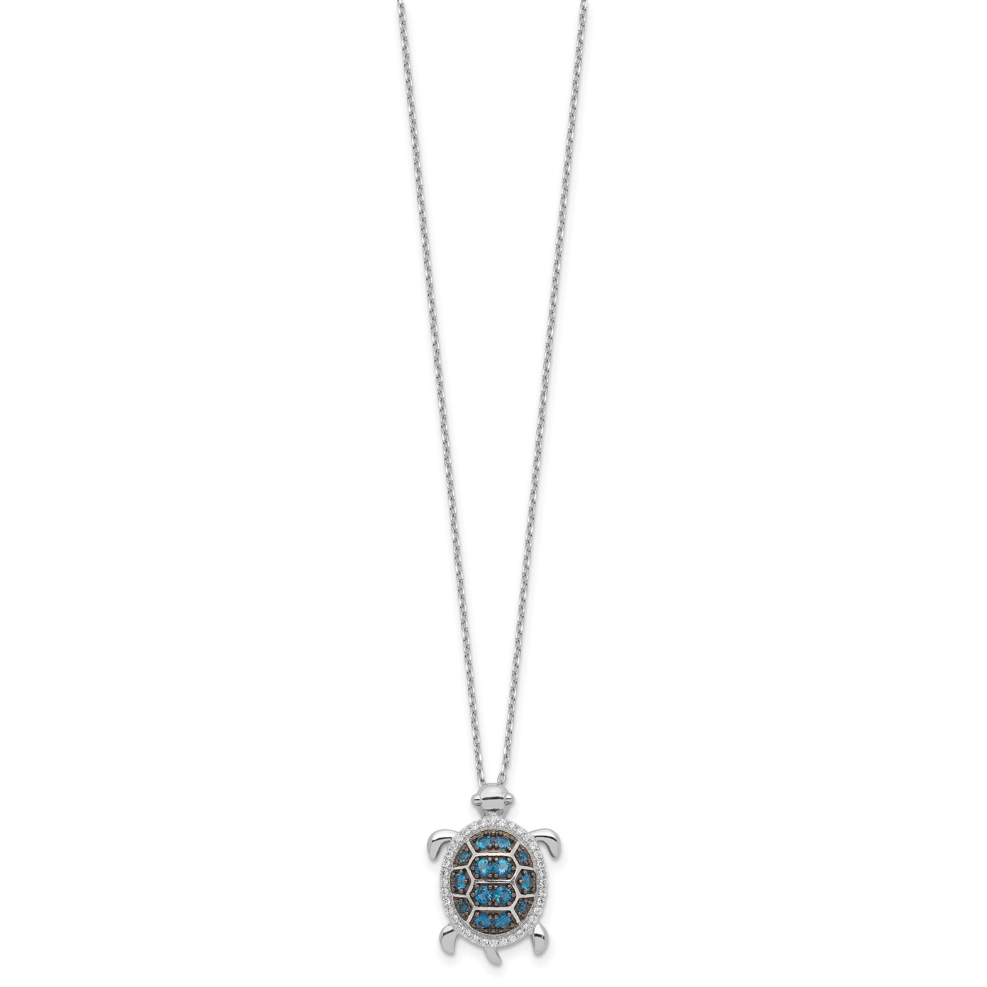 Sterling Silver Rhodium-plated and Black Rhodium CZ Turtle 16 inch with a 2 inch extention Necklace