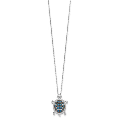 Sterling Silver Rhodium-plated and Black Rhodium CZ Turtle 16 inch with a 2 inch extention Necklace