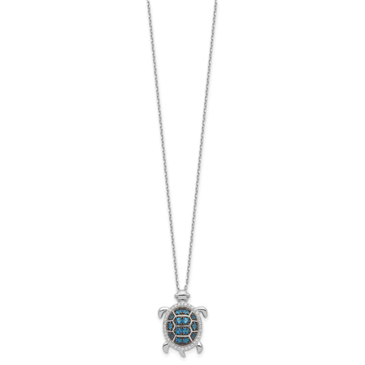 Sterling Silver Rhodium-plated and Black Rhodium CZ Turtle 16 inch with a 2 inch extention Necklace