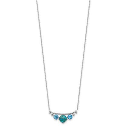Sterling Silver  RH-pl Multi Color CZ Reconstituted Turq. w/2in ext Necklac