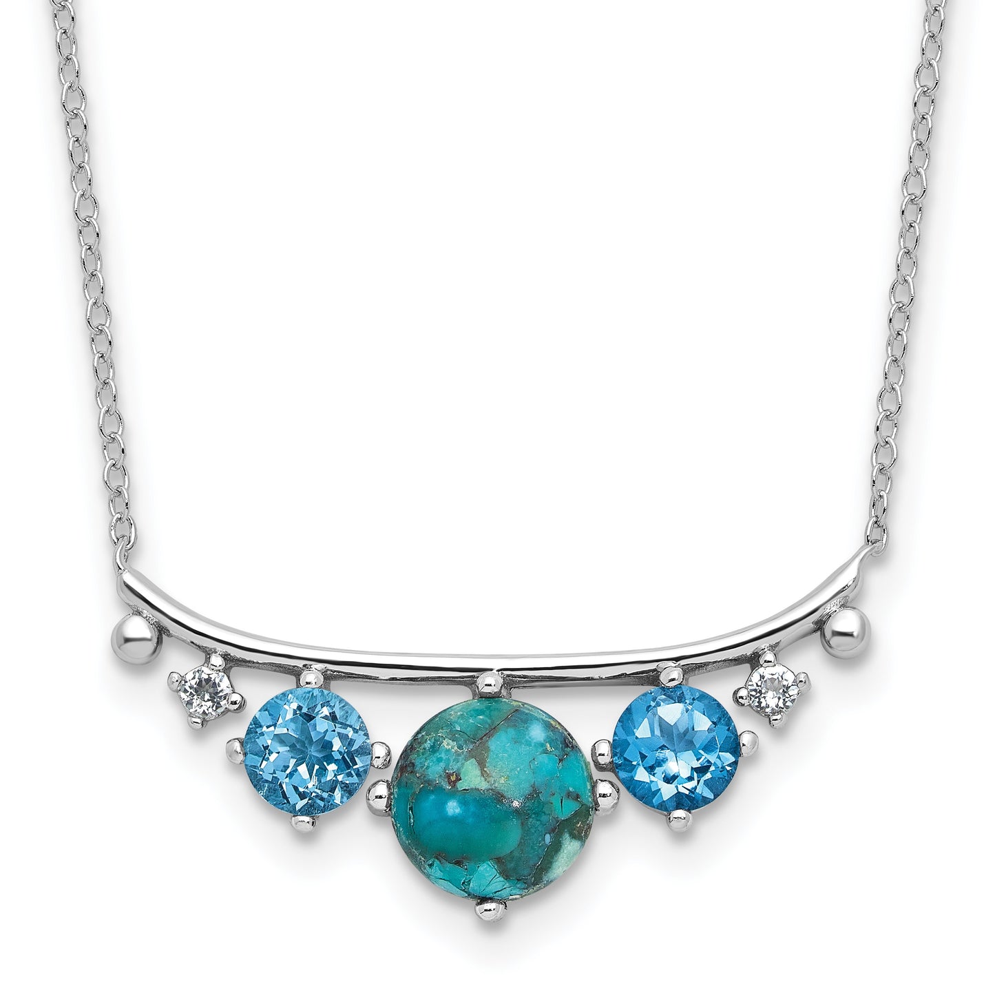 Sterling Silver  RH-pl Multi Color CZ Reconstituted Turq. w/2in ext Necklac