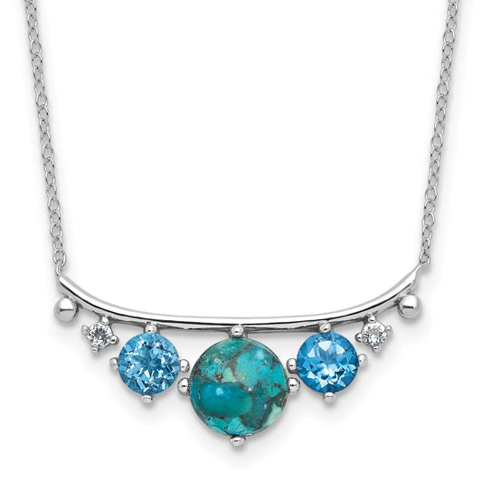 Sterling Silver  RH-pl Multi Color CZ Reconstituted Turq. w/2in ext Necklac