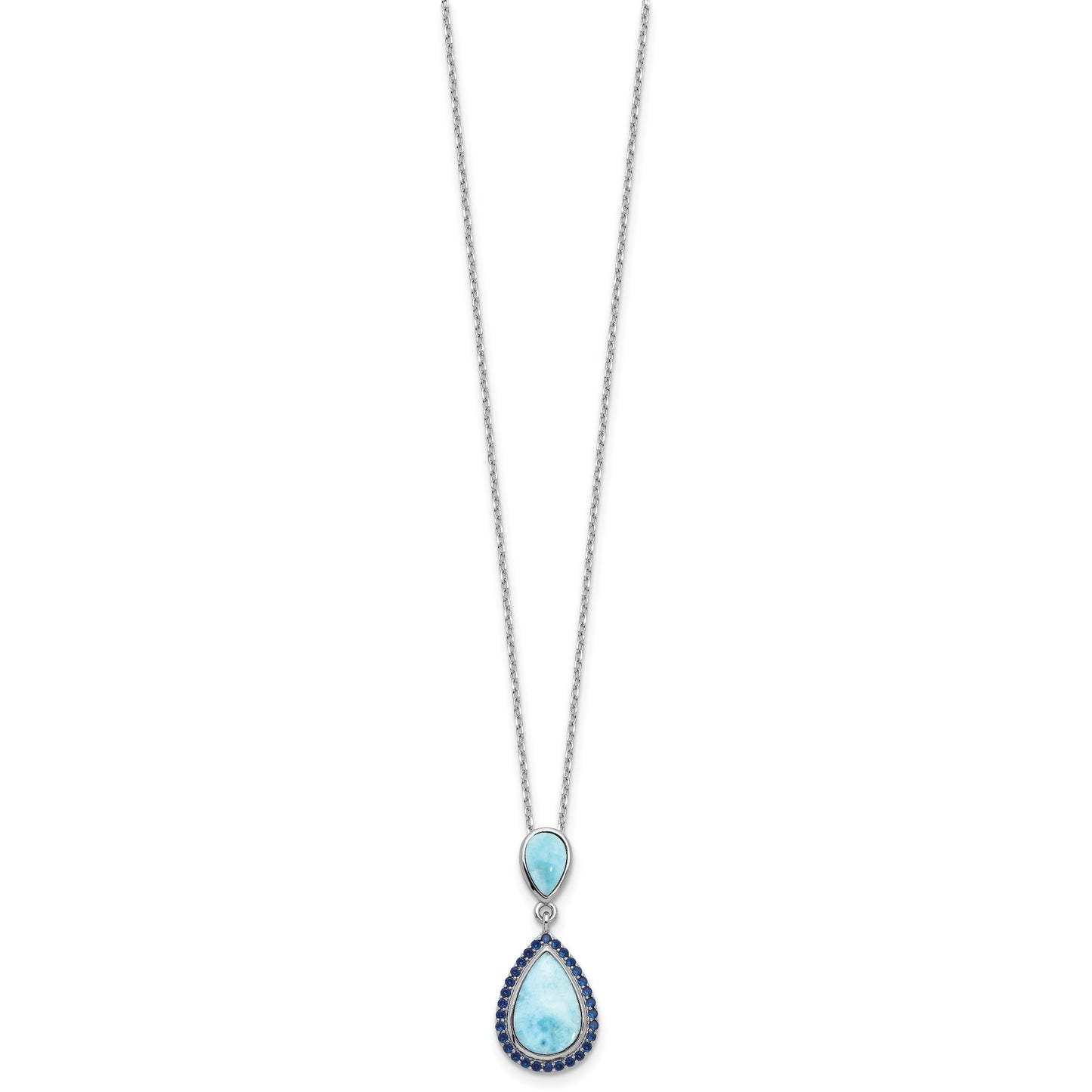 Sterling Silver RH-plated Blue CZ and Larimar 16in w/2in ext Necklace