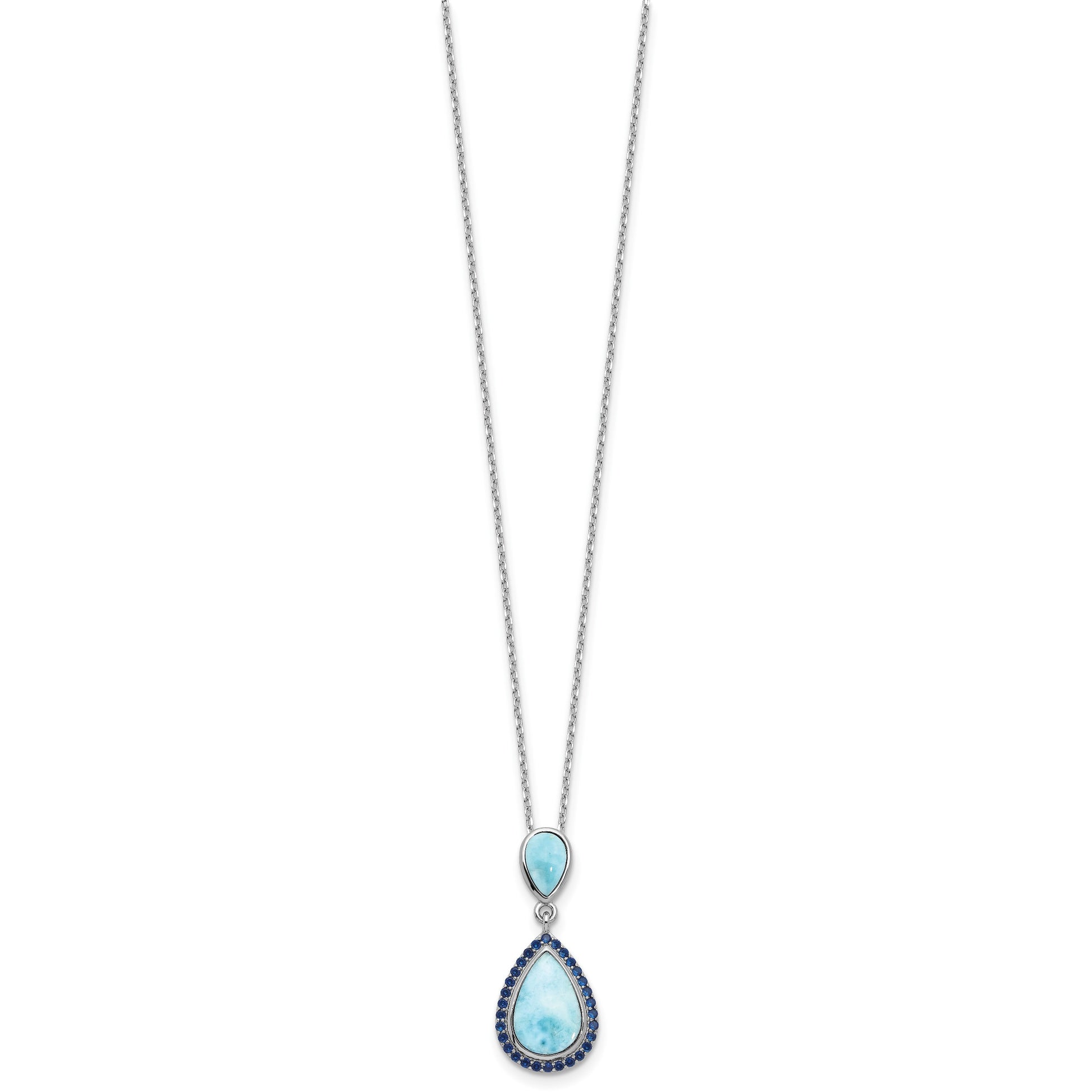 Sterling Silver RH-plated Blue CZ and Larimar 16in w/2in ext Necklace