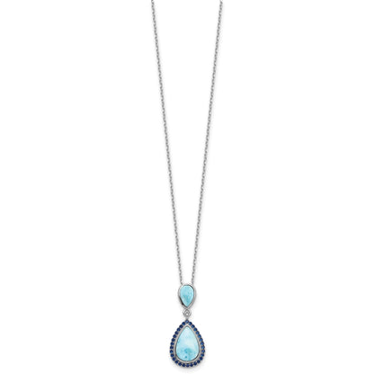 Sterling Silver RH-plated Blue CZ and Larimar 16in w/2in ext Necklace