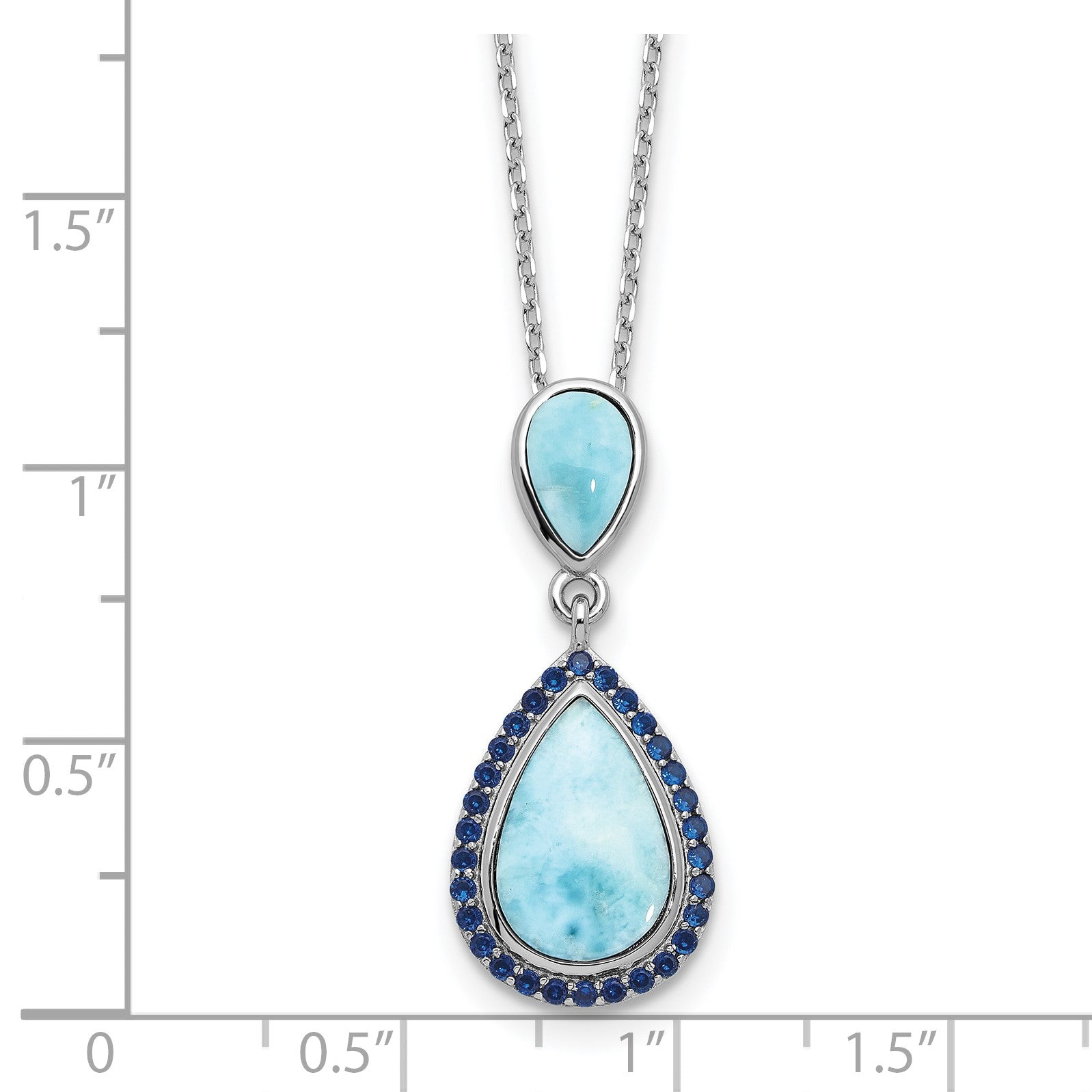 Sterling Silver RH-plated Blue CZ and Larimar 16in w/2in ext Necklace