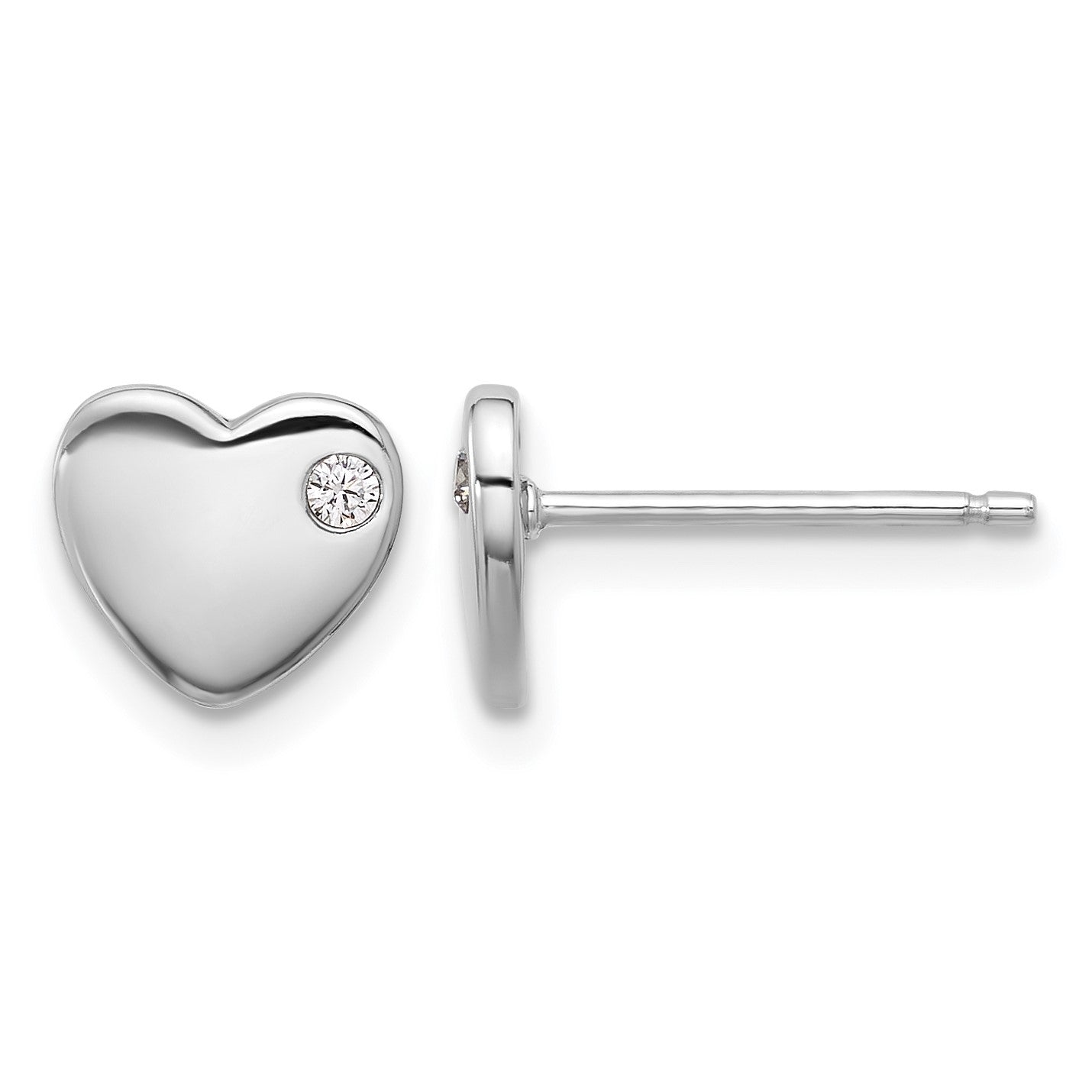 Sterling Silver RH-plated CZ Heart 18in Necklace and Post Earring Set