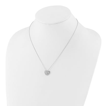 Sterling Silver RH-plated CZ Heart 18in Necklace and Post Earring Set