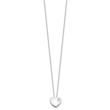 Sterling Silver RH-plated CZ Heart 18in Necklace and Post Earring Set
