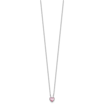 Sterling Silver Rhodium-plated Polished Pink CZ Heart Children's 13in w/2in Ext. Necklace & Stud Earring Set