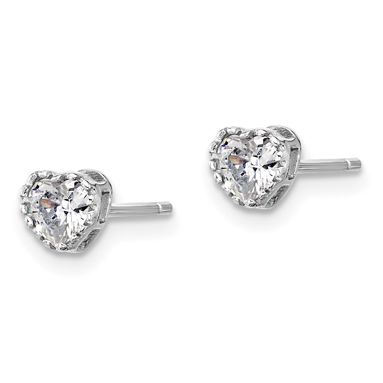 Sterling Silver Rhodium-plated Polished CZ Heart Children's 13in w/2in Ext. Necklace & Stud Earring Set