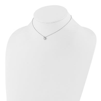 Sterling Silver Rhodium-plated Polished CZ Heart Children's 13in w/2in Ext. Necklace & Stud Earring Set