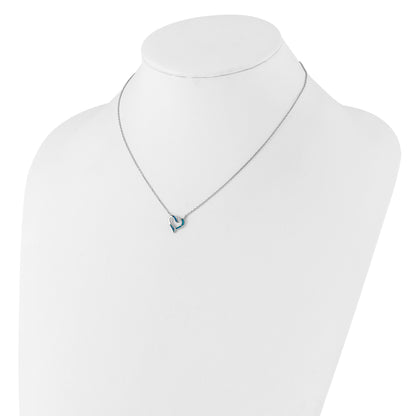Sterling Silver RH-pl Cr.Opal Heart 16in Necklace w/2in ext and Earring Set